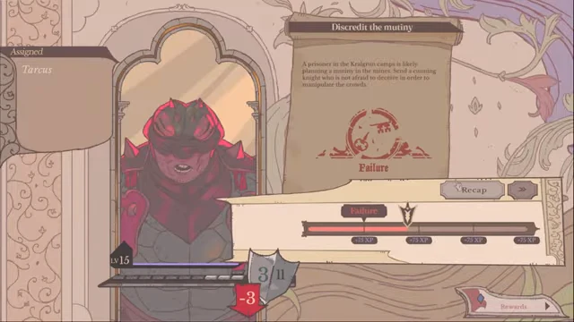 Discredit the mutiny debrief assigns Tarcus and displays Failure above the Rewards control