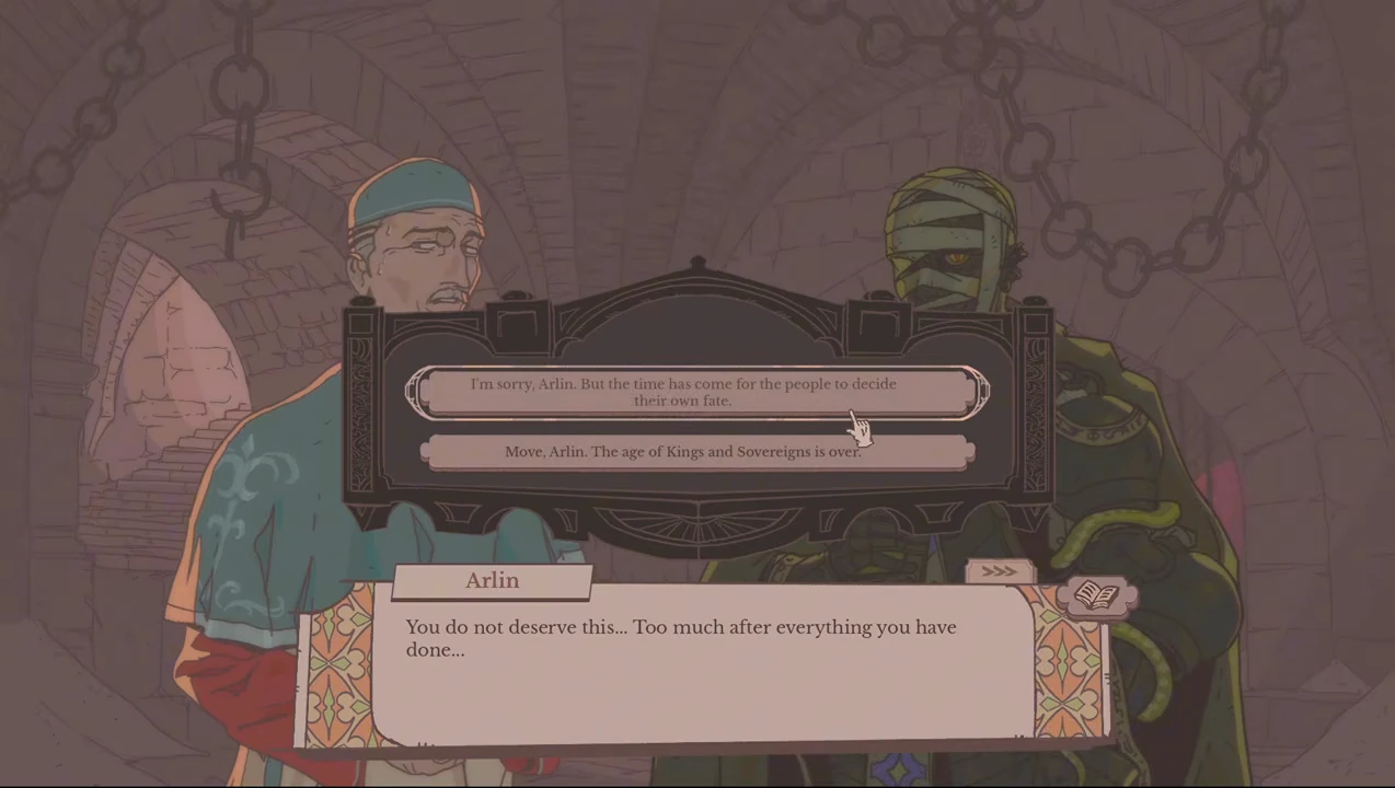 Arlin and Epicrates in the Crypt with the choice to leave the people in charge of their fate.