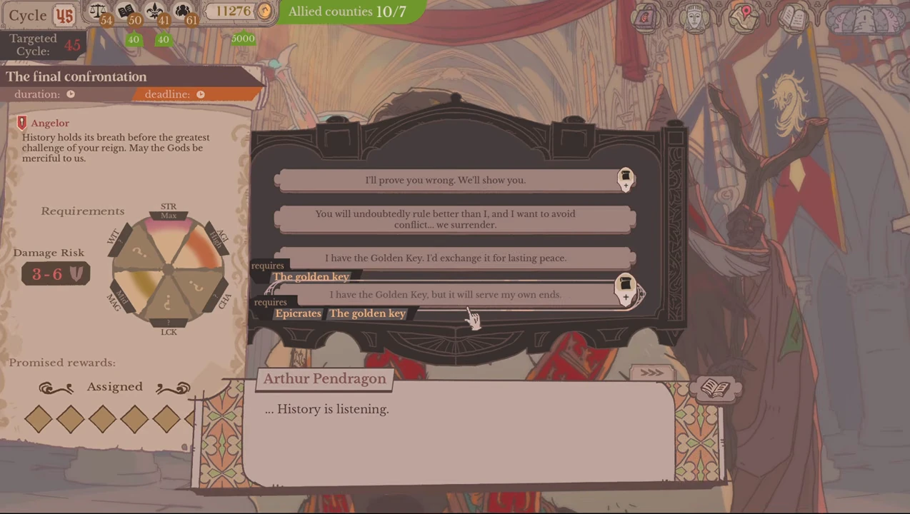 Arthur menu showing a personal Golden Key plan response requiring Epicrates and the Golden Key.