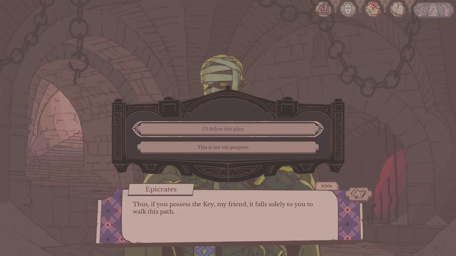 The final two-choice menu highlights I’ll follow this plan above This is not my purpose.